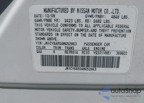 2010 Infiniti G37X из США, поврежденный, VIN JN1CV6AR0AM452963